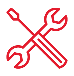 Wrench and screwdriver icon in NSK Red.