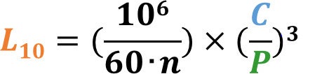 Equation for basic rating life in ball bearings.